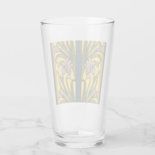 Verre Iris Fleur Art Nouveau Vitrail Bleu Or (Dos)