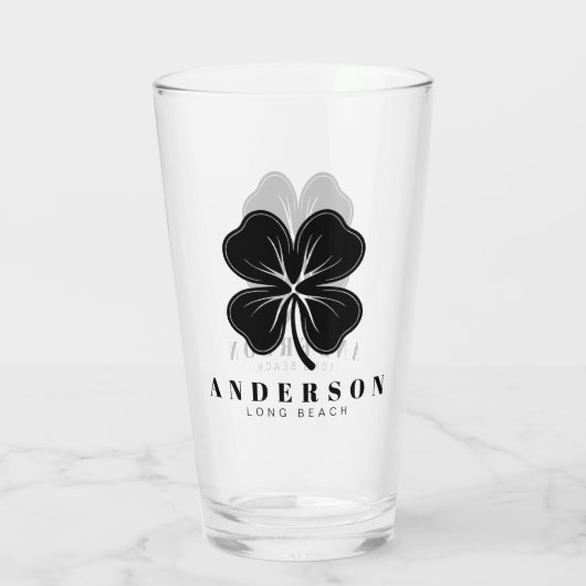 Verre Irlandais Lucky Four Black Leaf Clover avec Nom Pi (Dos)