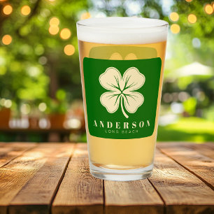 Verre Irlandais Lucky Four Leaf Clover avec nom Green Pi