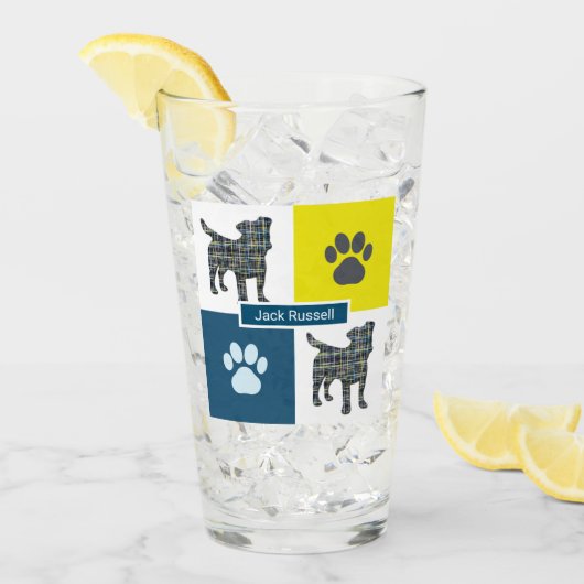 Verre Jack Russell Terrier Silhouette Chien et Paw Grill (Devant glace)