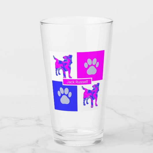 Verre Jack Russell Terrier Silhouette Chien & Paw Rose (Devant)