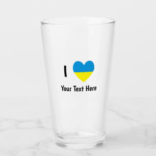 Verre J'aime (Cœur Drapeau Ukrainien) Texte Personnalisé