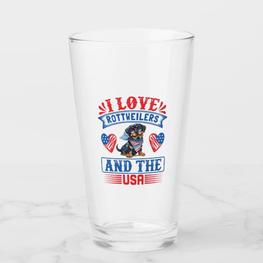 Verre J'aime les Rottweilers et les USA (Devant)