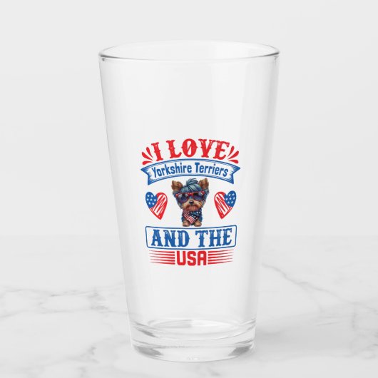 Verre J'aime Yorkshire Terriers et les USA 01 (Devant)