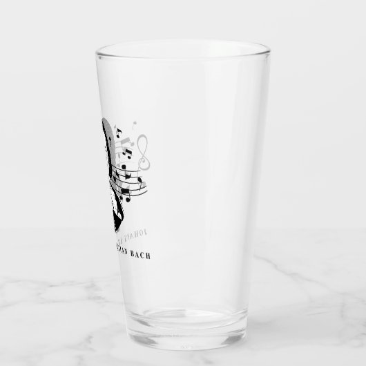 Verre Johann Sebastian Bach Portrait et buste avec notes (Gauche)