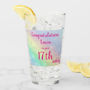 Verre Joli 17ème anniversaire personnalisé Happy
