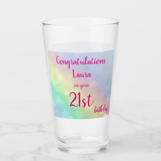 Verre Joli 21ème anniversaire personnalisé Happy (Devant)