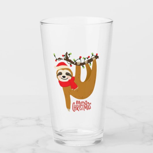 Verre Joli Amusant Moderne Joyeux Noël Sloth | Vacances (Devant)
