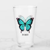 Verre joli bleu papillon ajouter nom (Devant)