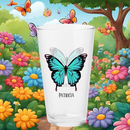 Verre joli bleu papillon ajouter nom