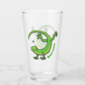 Verre Joli gecko vert salutations avec dessin animé (Devant)