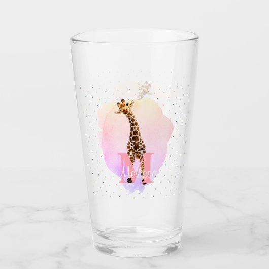 Verre Joli Monogramme Aquarelle Nom Enfants Giraffe (Devant)