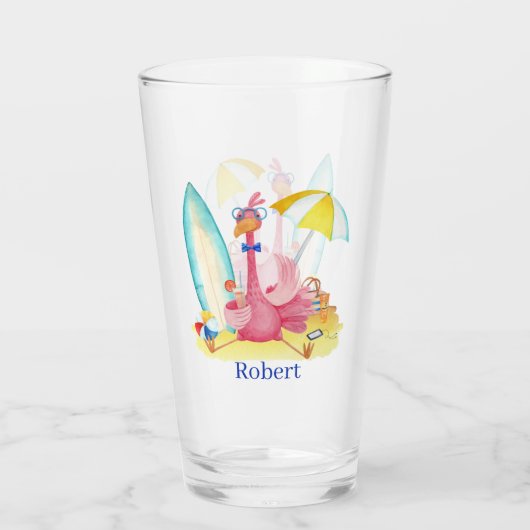 Verre joli rose flamingo ajouter nom (Dos)