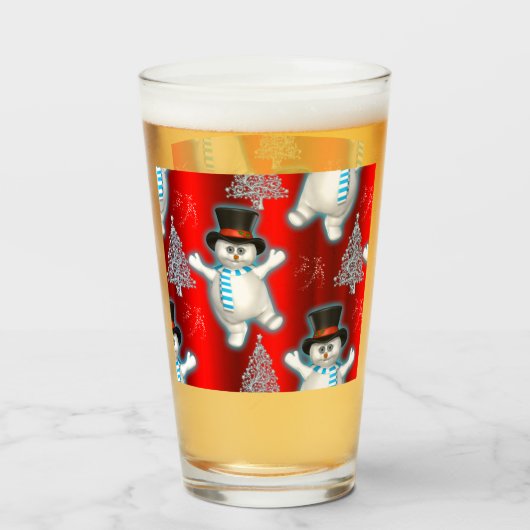 Verre Jolie Dancing Snowmen et Neige à Noël rouge (Dos (rempli))