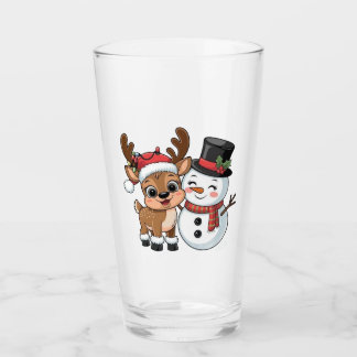 Verre Jolis rennes et bonhomme de neige de vacances