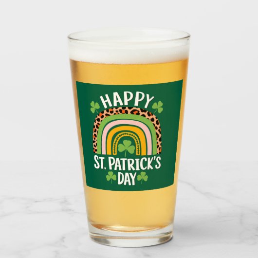Verre Joyeuse Fête Saint Patrick Arc-en-ciel Trèfle (Devant (rempli))
