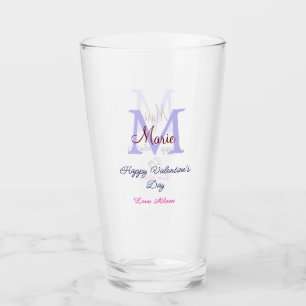 Verre Joyeuse Saint-Valentin pastel violet monogramme ro