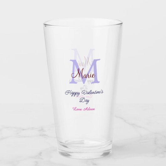 Verre Joyeuse Saint-Valentin pastel violet monogramme ro (Devant)