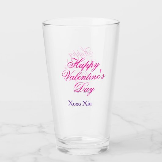Verre Joyeuse Saint-Valentin rose violet xoxo amour nom (Devant)