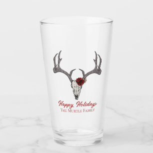 Verre Joyeuses vacances Floral Reindeer Crâne Taureau Ta
