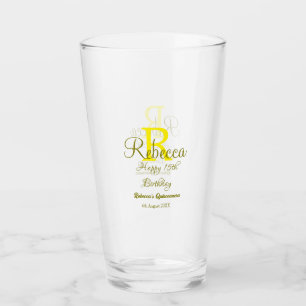 Verre Joyeux 15e anniversaire jaune ajouter nom monogram