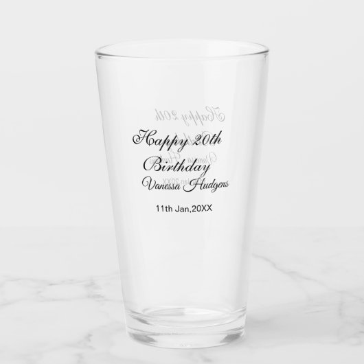 Verre Joyeux 20e anniversaire nom date simple minimal (Devant)