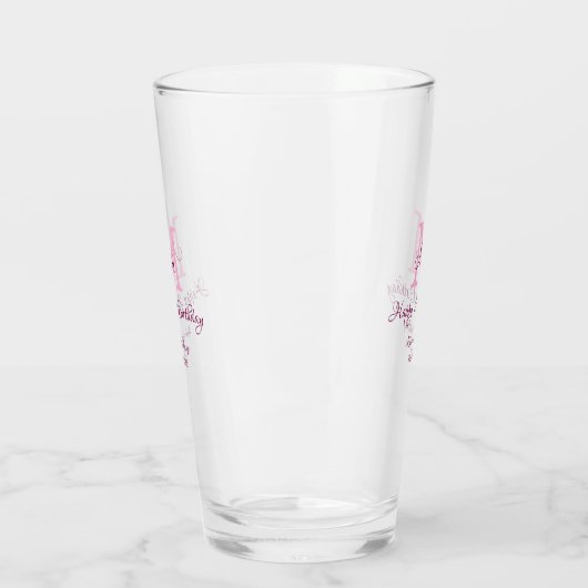 Verre Joyeux 21e Anniversaire rose ajouter nom monogramm (Gauche)