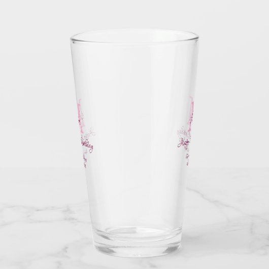Verre Joyeux 21e Anniversaire rose ajouter nom monogramm (Droite)