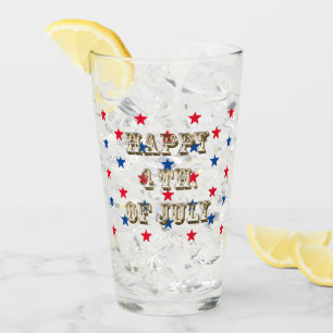 Verre Joyeux 4 juillet, or, bleu rouge et blanc