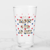 Verre Joyeux 4 juillet, or, rouge blanc bleu étoiles (Dos)