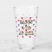 Verre Joyeux 4 juillet, or, rouge blanc bleu étoiles (Devant)
