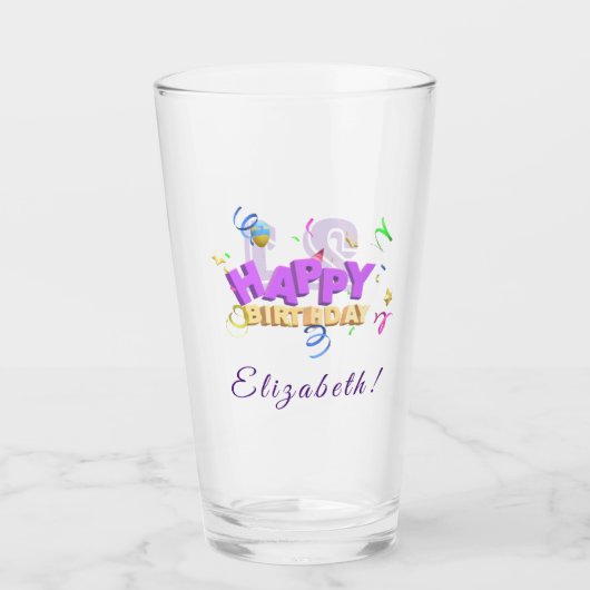 Verre Joyeux anniversaire avec nom et âge (Devant)
