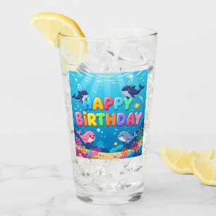 Verre Joyeux anniversaire nautique dauphin mignon