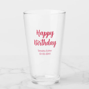 Verre joyeux anniversaire nom rouge rétro simple moderne