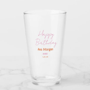 Verre Joyeux Anniversaire Rose Orange Nom Simple Année L