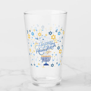 Verre Joyeux Hanukkah Bleu Et Or