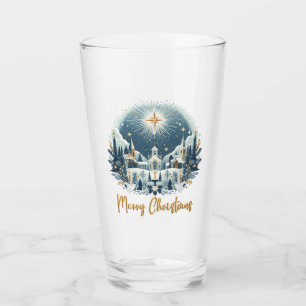 Verre Joyeux Noël bleu et or