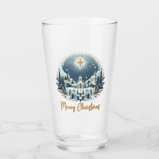 Verre Joyeux Noël bleu et or (Devant)
