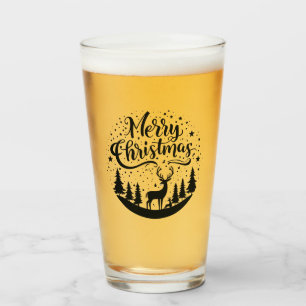 Verre Joyeux Noël classique Cerfs et Arbre Design Art