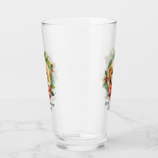 Verre Joyeux Noël mignon Aquarelle Chien Chien Chien Nom (Droite)