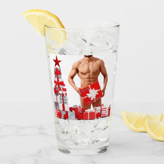 Verre Joyeux Noël SlipperyJoe cadeau blanc rouge argent (Devant glace)