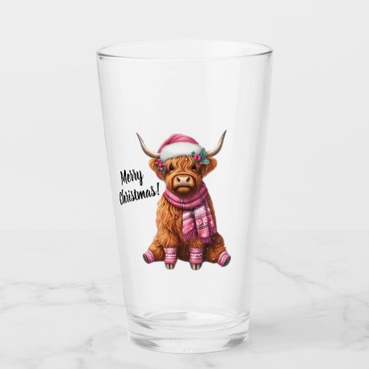 Verre Joyeux Noël vache Highland (Devant)