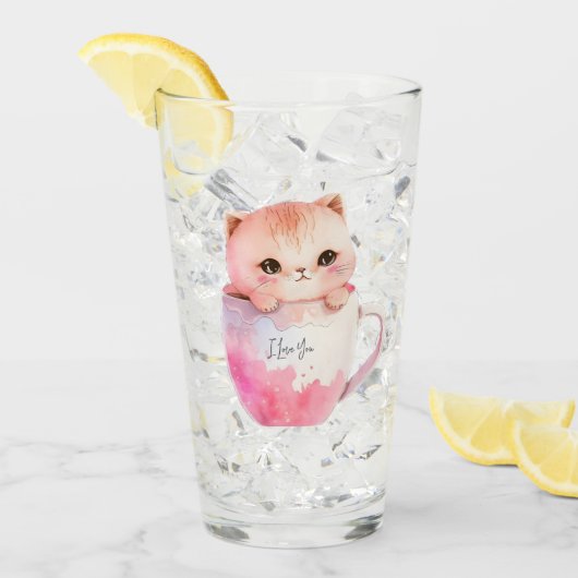 Verre Kawaii Chat Chibi Rose Blushing (Devant glace)