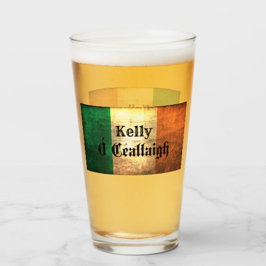 Verre Kelly Nom de famille sur le drapeau irlandais (Devant (rempli))