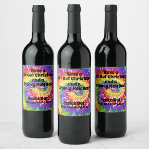 'Verre Kerst hebben' Hippy Tie Dye Tekening Wijn Etiket