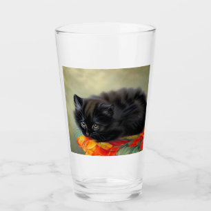 Verre Kitten noir vintage avec couverture de fleurs roug