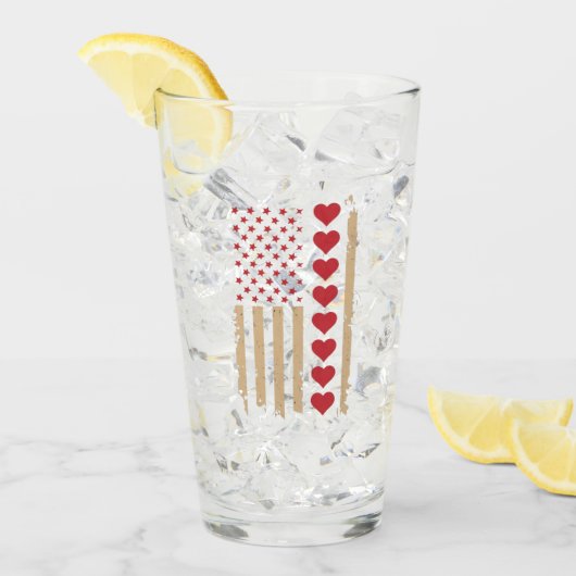 Verre La Saint-Valentin Cœurs Drapeau américain (Devant glace)