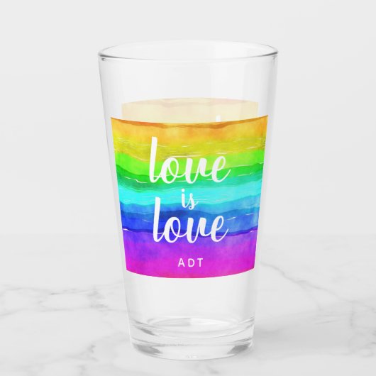Verre L'amour est Amour Gay pride Monogramme Aquarelle a (Devant)