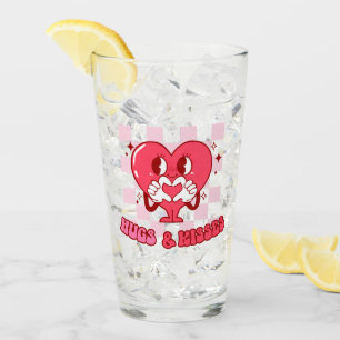Verre "Les câlins et les baisers" Coeur rose mignon et