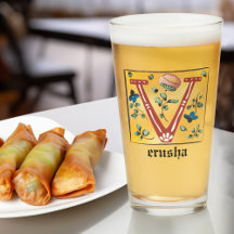 Lettre Florale médiévale illuminée V Monogramme